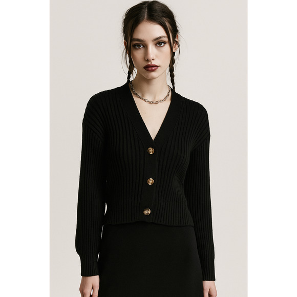 Promesa Womens Cardigan Sweater Small Black Cropped Ribbed Whimsigoth Fairy Fall - Picture 1 of 5